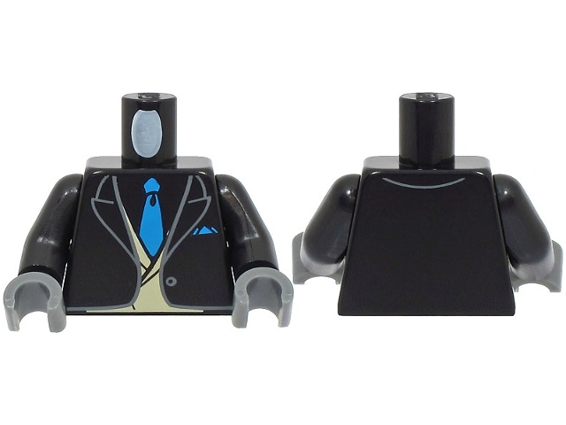 Torso Suit Jacket Open with Button over Tan Vest, Dark Azure Tie and Pocket Square Pattern (BAM) / Black Arms / Dark Bluish Gray Hands: {черен}