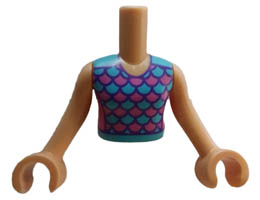 Torso Mini Doll Girl Dark Pink and Medium Azure Top with Scales and Dark Purple Edges Pattern, Medium Tan Arms with Hands: {умерен тан}