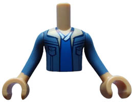 Torso Mini Doll Boy Sand Blue Jacket with Tan Lapels over Blue and White Shirt Pattern, Medium Tan Arms with Hands with Sand Blue Long Sleeves : {умерен тан}