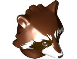 Minifigure, Head, Modified Raccoon with White Fur and Snout and Dark Brown Face Pattern: {червеникаво-кафяв}