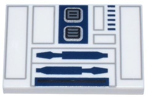 Tile 2 x 3 with Light Bluish Gray Rectangles, Dark Blue and Dark Bluish Gray Panels and Slots Pattern (BrickHeadz R2-D2 Torso): {бял}