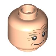 Minifigure, Head Dual Sided Dark Tan Eyebrows, Medium Nougat Dimples, Wrinkles, Chin Lines, and Forehead Creases, Grin / Angry with Bared Teeth Pattern - Vented Stud: {светло нуга}