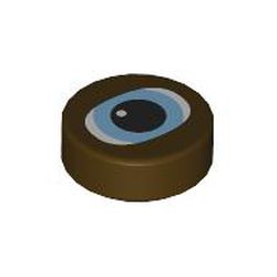 Tile, Round 1 x 1 with White and Bright Light Blue Chewbacca Eye with Black Pupil Pattern: {тъмно кафяв}