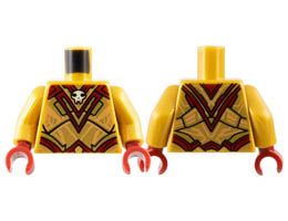 Torso Armor with Dark Red Panels and Trim and White Skull at Neck Pattern / Pearl Gold Arms / Dark Red Hands: {топло златист}