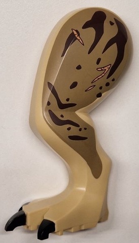 Dinosaur Leg Large (Rear) Tyrannosaurus rex with Pin, Black Claws and Dark Brown Thick Stripes (Vertical at Top) and Nougat Thin Stripes on Dark Tan Pattern - Left: {тухлено жълт}