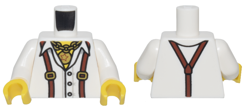 Torso Shirt with Open Collar, Reddish Brown Suspenders, and Gold Chain and Star Pendant Pattern / White Arms / Yellow Hands: {бял}