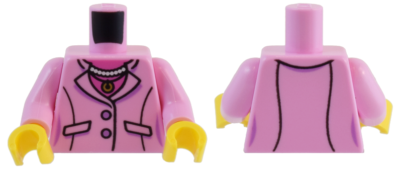 Torso Female Suit Jacket over Dark Pink Shirt, White Pearl Necklace, and Gold Pendant Pattern / Bright Pink Arms / Yellow Hands: {светло пурпурен}
