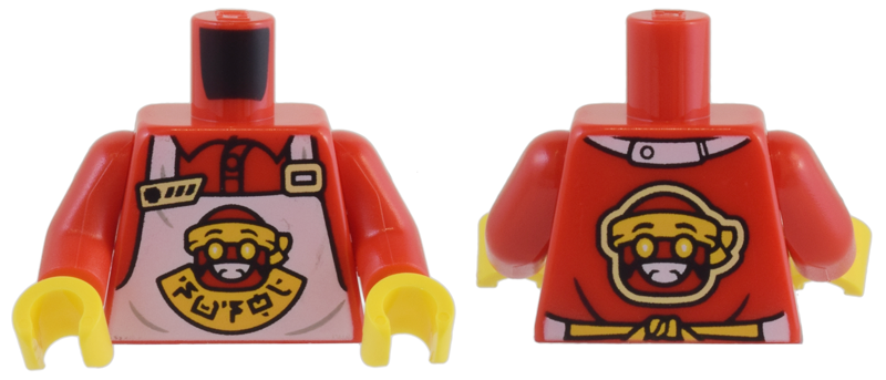 Torso Shirt and White Apron with Red and Yellow Sushimi Chef Logo and Ninjago Logogram 'SUSHI' Pattern / Red Arms / Yellow Hands: {ярко червен}