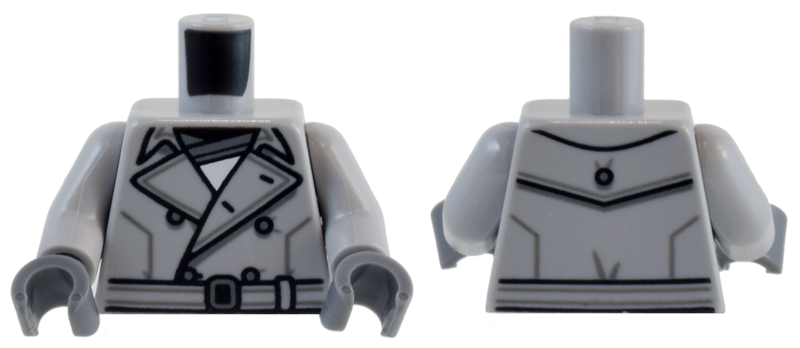 Torso Trench Coat with Black and Dark Bluish Gray Wide Collar, Buttons, and Belt Pattern / Light Bluish Gray Arms / Dark Bluish Gray Hands: {умерено каменно сив}