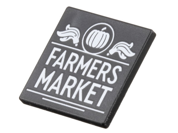 Road Sign 2 x 2 Square with Open O Clip with White Pumpkin in Circle, Plumes, Lines, and 'FARMERS MARKET' Pattern: {черен}