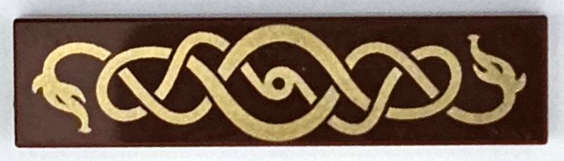 Tile 1 x 4 with Gold Intertwined Sea Serpent / Snake Pattern: {червеникаво-кафяв}