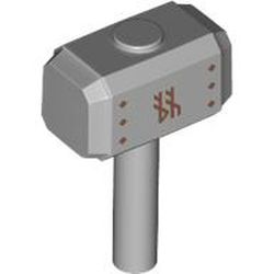Minifigure, Utensil Tool Sledgehammer (Mjolnir, Hammer) with 6 Copper Diamonds and Runes (Symbols) Pattern on Both Sides: {умерено каменно сив}
