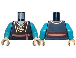 Torso Female Robe over Dark Red Vest, Necklace with Gold Dragon Medallion, Belt and Coral Sash Pattern / Medium Azure Arms / Light Nougat Hands : {земно син}