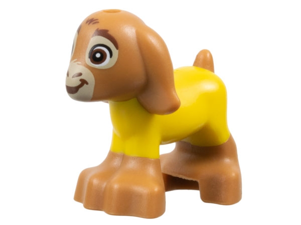 Goat, Friends, Baby with Molded Yellow Sweater and Printed Reddish Brown Eyes, Mouth, Eyebrows and Nose, and Tan Muzzle Pattern (Wish Valentino): {умерен нуга}