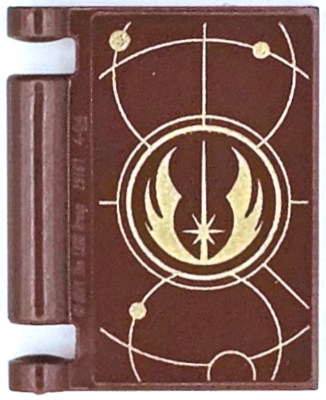 Minifigure, Utensil Book Cover with Gold Circles, Curved Lines, Dots, and SW Jedi Order Insignia Pattern: {червеникаво-кафяв}