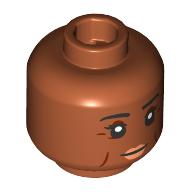 Minifigure, Head Dual Sided Female Black Eyebrows and Eyelashes, Nougat Lips, Reddish Brown Cheek Lines and Crow's Feet, Closed Mouth Smile / Open Mouth Grin with Teeth and Red Tongue Pattern: {тъмно оранжев}