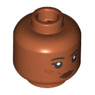 Minifigure, Head Dual Sided Female Black Eyebrows and Eyelashes, Reddish Brown Freckles, Dark Brown Lips, Neutral / Open Mouth Smile with Teeth Pattern: {тъмно оранжев}