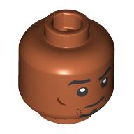 Minifigure, Head Dual Sided Black Eyebrows, Stubble and Goatee, Reddish Brown Cheek Lines, Smirk / Open Mouth Smile with Teeth Pattern: {тъмно оранжев}