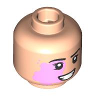 Minifigure, Head Dual Sided Female Black Eyebrows, Bright Pink Birthmark, Open Mouth Smile / Laughing with Teeth and Red Tongue Pattern: {светло нуга}