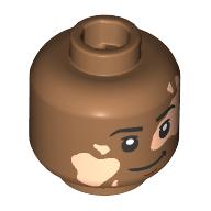 Minifigure, Head Dual Sided Black Eyebrows, Light Nougat Vitiligo, No Glasses, Grin / Black Glasses, Open Mouth Grin with Teeth Pattern: {умерен нуга}