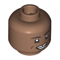 Minifigure, Head Dual Sided Black Eyebrows and Lower Eyelids, Reddish Brown Cheek Lines and Chin Dimple, Gap in Teeth / Smirk, Raised Left Eyebrow Pattern: {умерено кафяв}