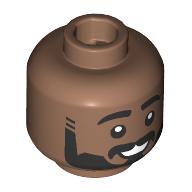 Minifigure, Head Dual Sided Black Eyebrows, Beard and Moustache, Open Mouth Smile with Teeth Pattern / Raised Left Eyebrow Pattern: {умерено кафяв}