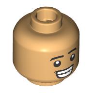 Minifigure, Head Dual Sided Black Eyebrows, Open Mouth Grin with Teeth and Braces / Smirk Pattern: {умерен тан}