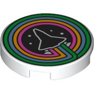 Tile, Round 2 x 2 with Bottom Stud Holder with Space Shuttle, Smoke and Dots on Back Background in Bright Green, Medium Azure, Bright Light Orange and Bright Pink Concentric Circles Pattern: {бял}