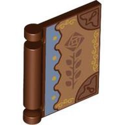 Minifigure, Utensil Book Cover with Copper Flower and Corners on Dark Tan Background with Medium Blue Scalloped Edge Pattern: {червеникаво-кафяв}