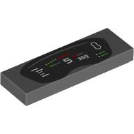 Tile 1 x 3 with Black Dashboard Display with Red and Green Lights and Gauges, White Number 5 and '350' Pattern: {тъмно каменно сив}