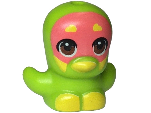 Bird, Chick with Open Wings with Coral Face, Reddish Brown Eyes, Yellow Eyebrows, Beak and Feet Pattern: {ярко жълто-зелен}