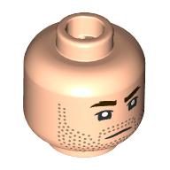 Minifigure, Head Dual Sided Dark Brown Eyebrows, Upper Eyelids, Medium Nougat Stubble, Frown / Angry Open Mouth Scowl with Teeth Pattern: {светло нуга}