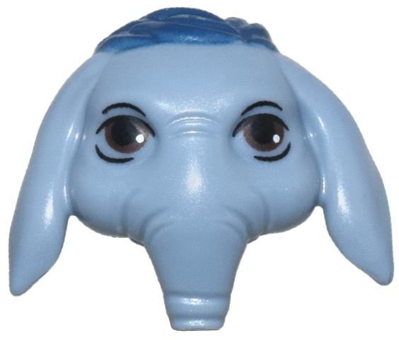 Minifigure, Head, Modified SW Ortolan with Small Floppy Ears and Short Snout with Dark Blue Hair and Black and Dark Brown Eyes Pattern: {пясъчно син}