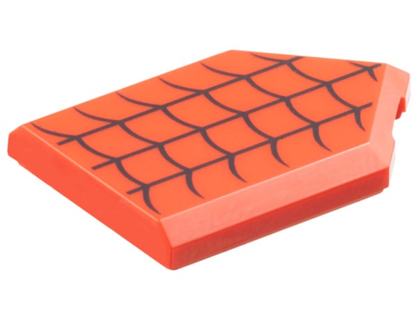 Tile, Modified 2 x 3 Pentagonal with Black Curved Lines / Spider Web Pattern: {ярко червен}
