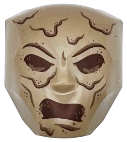 Large Figure Face with Brow and Nose Detail, 2 x 2 Round Brick Attachment with Reddish Brown Eyes, Open Mouth and Lines Pattern (Sandman): {пясъчно жълт}