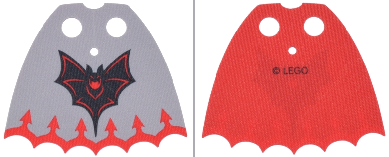 Minifigure Cape Cloth, Scalloped 7 Points with Light Bluish Gray and Red Sides, Black and Red Bat, Red Border with Arrows Pattern: {мултикомбинация}