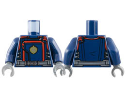 Torso Jacket with Gold Ravager Logo, Red Trim, Dark Bluish Gray Belt Pattern / Dark Blue Arms / Dark Bluish Gray Hands: {земно син}