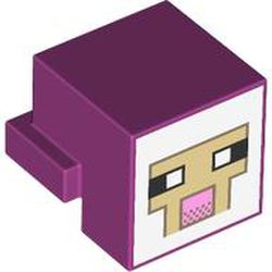 Creature Head Pixelated with Black and White Eyes, Bright Pink Nose, Tan Face with Dark Tan Outline on White Background Pattern (Minecraft Sheep): {ярко червеникаво-виолетов}