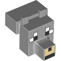 Creature Head Pixelated with Snout with Black and White Eyes Large, Tan Muzzle Pattern (Minecraft Tamed Wolf): {умерено каменно сив}