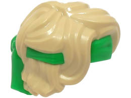 Minifigure, Hair Swept Back Tousled with Molded Bright Green Bandana Headband Pattern: {тухлено жълт}