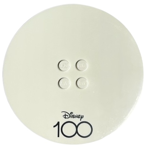 Tile, Round 8 x 8 with 4 Studs in Center with Black 'DISNEY 100' Pattern: {бял}