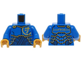 Torso Armor Plates over Dark Blue Tunic, Gold Trim and Ninjago Logogram Letter J, 'JAY' on Back Pattern / Blue Arms / Pearl Gold Hands: {ярко син}