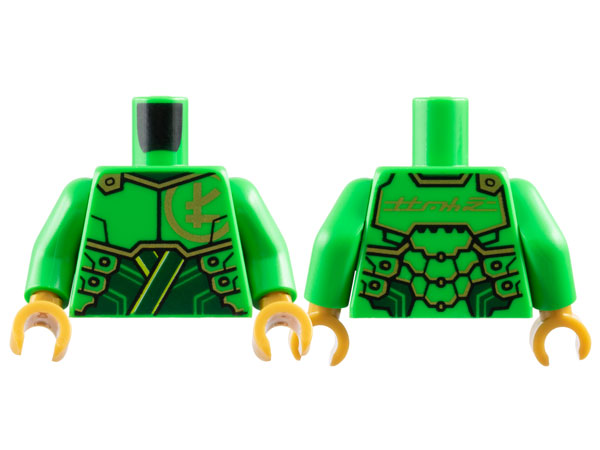 Torso Armor Plates over Dark Green Tunic, Gold Trim and Ninjago Logogram Letter L, 'LLOYD' on Back Pattern / Bright Green Arms / Pearl Gold Hands: {ярко зелен}