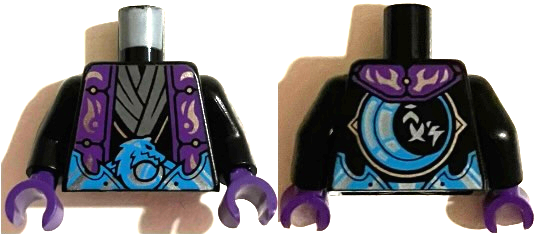 Torso Dark Purple Robe over Black and Dark Bluish Gray Tunic with Dark Azure Belt and Moon on Back Pattern / Black Arms / Dark Purple Hands: {черен}