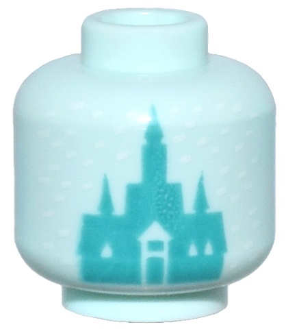 Minifigure, Head without Face with Dark Turquoise Ice Castle and White Snowflakes / Dots Pattern: {аквамарин}