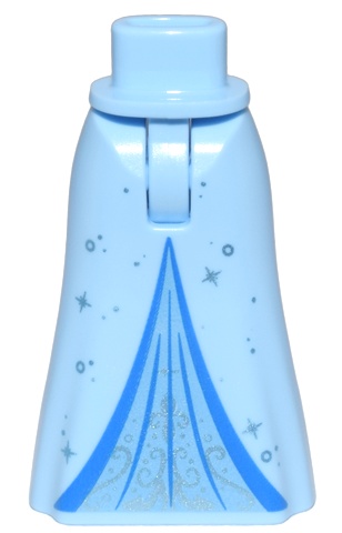 Mini Doll Hips and Skirt Full Length with Blue Trim, Medium Blue Inset, Metallic Light Blue Scrolls and Sparkles Pattern - Thin Hinge: {светло кралско син}