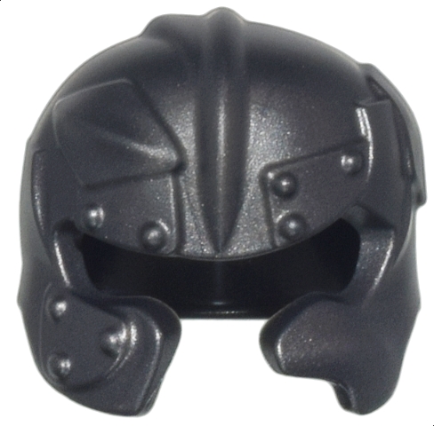 Minifigure, Headgear Helmet Castle / Fantasy Rounded with Rivets, Plates, and Damaged Cheek Protection: {титаниево метален}