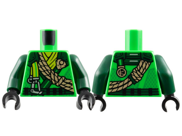 Torso Tunic with Dark Green Shoulders, Lime Scarf, Gold Dragon Head and Ropes and Silver Carabiner Pattern / Dark Green Arms / Black Hands: {ярко зелен}