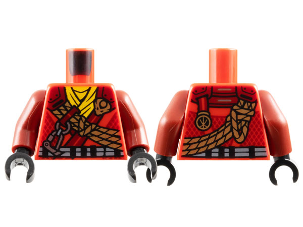 Torso Tunic with Dark Red Shoulders, Yellow Scarf, Gold Dragon Head and Ropes and Silver Carabiner Pattern / Dark Red Arms / Black Hands: {ярко червен}