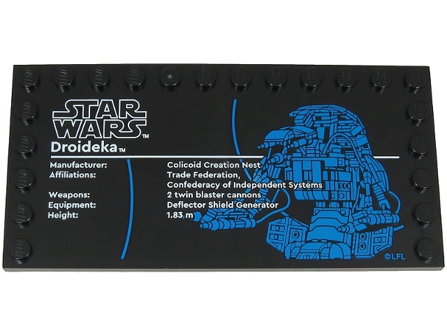 Tile, Modified 6 x 12 with Studs on Edges with Star Wars Logo and 'Droideka' Pattern: {черен}